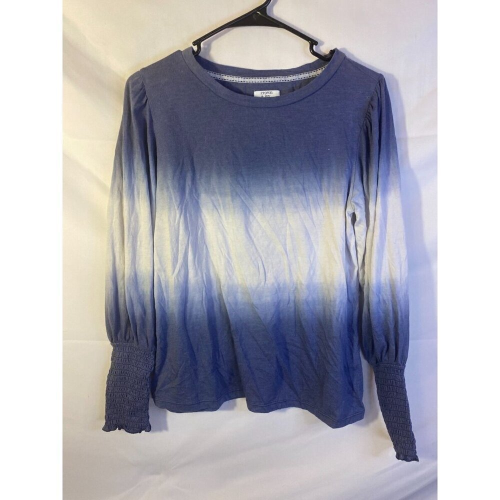 Crown & Ivy ombre Shirt Long Sleeve Fall Top Blouse Blue Womens Boho PM Petite M